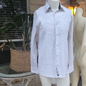 Roar Strength Redefined Men's White W Black Stripe Western Dress Shirt L